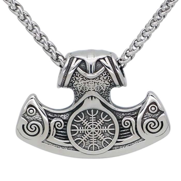 Vikings Axe and Helm of Awe Stainless Steel Necklace