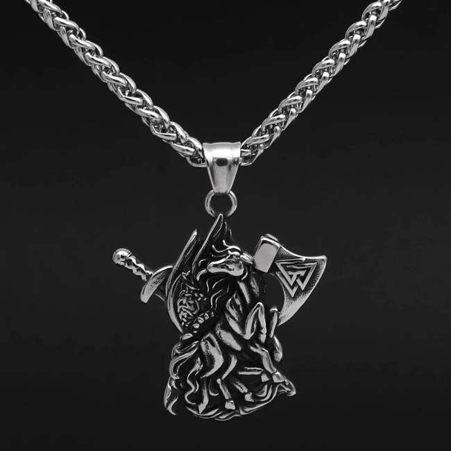 Vikings Sleipnir Axe Stainless Steel Pendant Necklace