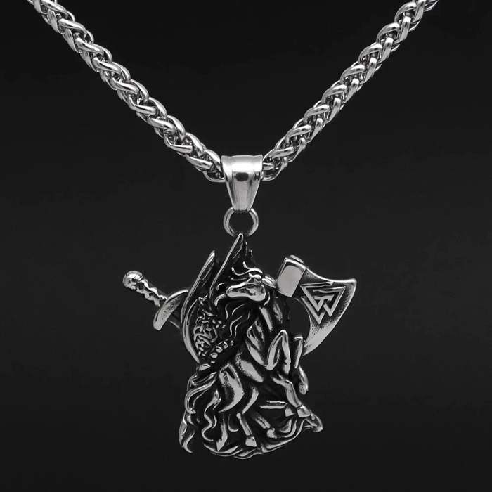 Vikings Sleipnir Axe Stainless Steel Pendant Necklace