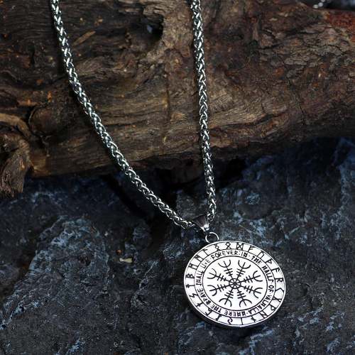 Vikings Helm of Awe and Runes Stainless Steel Necklace