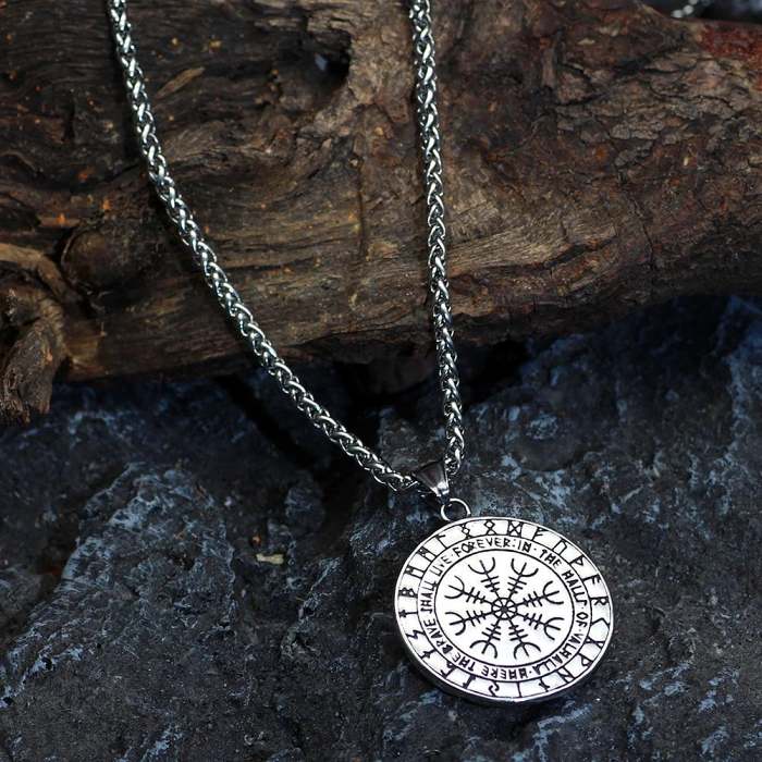 Vikings Helm of Awe and Runes Stainless Steel Necklace