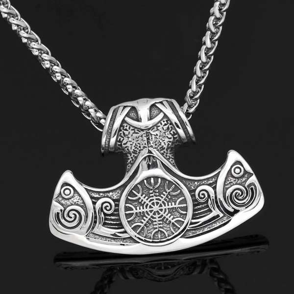 Vikings Axe and Helm of Awe Stainless Steel Necklace
