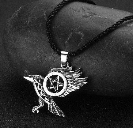 Wiccan Pentagram Nordic Huginn & Muninn Necklace