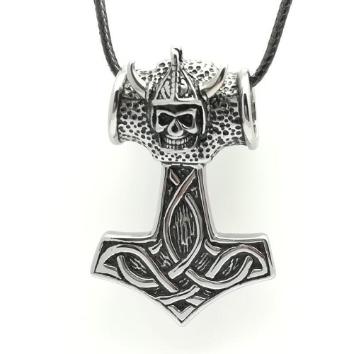 Viking Skull Mjolnir Pendant Necklace