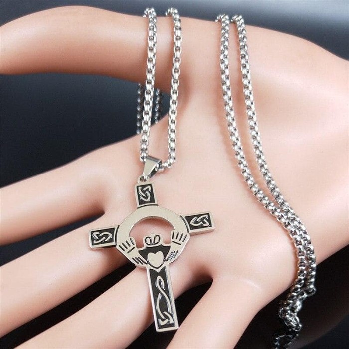 Celtic Cross Claddagh Stainless Steel Necklace