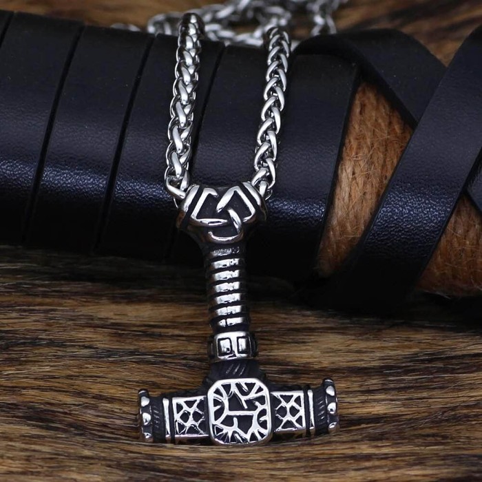 Vikings Valknut and Mjolnir Stainless Steel Necklace