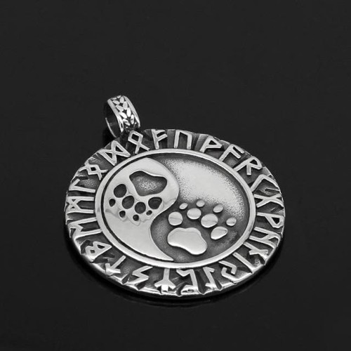 Vikings Runes Bear Paw Stainless Steel Necklace