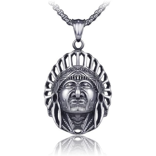 Native American Chief Solid Stainless Steel Necklace