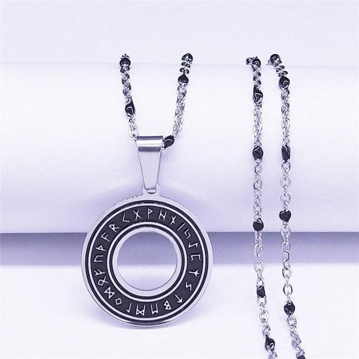 Viking Rune Alphabet Stainless Steel Pendant Necklace
