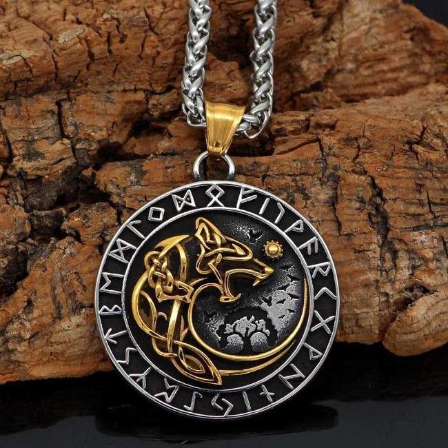 Vikings Fenrir Wolf Runic Necklace