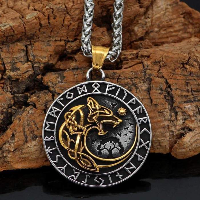 Vikings Fenrir Wolf Runic Necklace