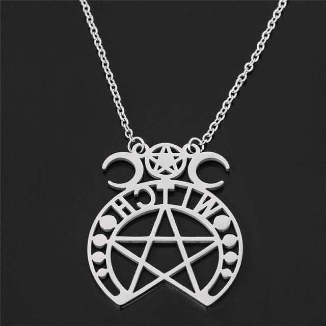 Wiccan Triple Moon Phase Stainless Steel Necklace