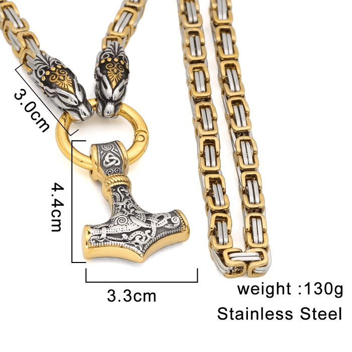 Vikings Snake Mjolnir Stainless Steel King Chain Necklace