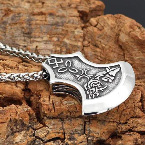 Viking Wolf Fenrir Norse Axe Pendant & Necklace