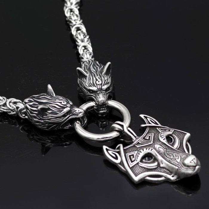 Vikings Wolf Head Necklace Stainless Steel Pendant Necklace