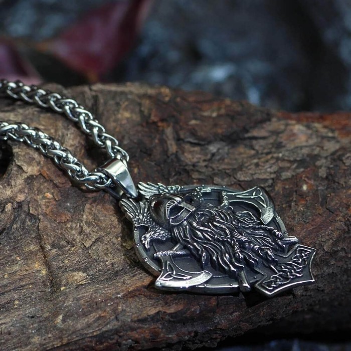 Vikings Warrior and Axe Stainless Steel Necklace