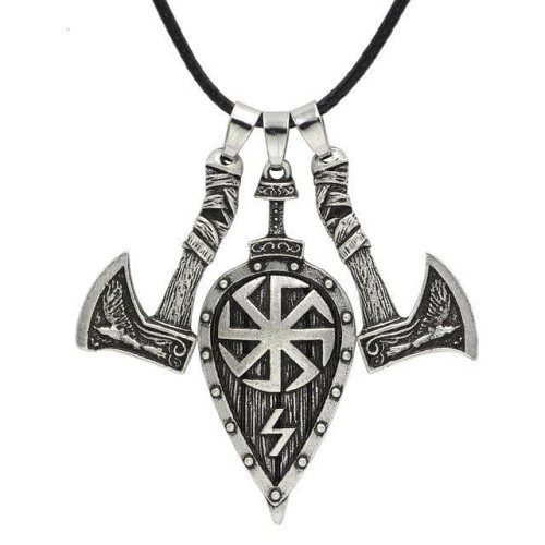 Vikings Axes and Shield Pendant Necklace