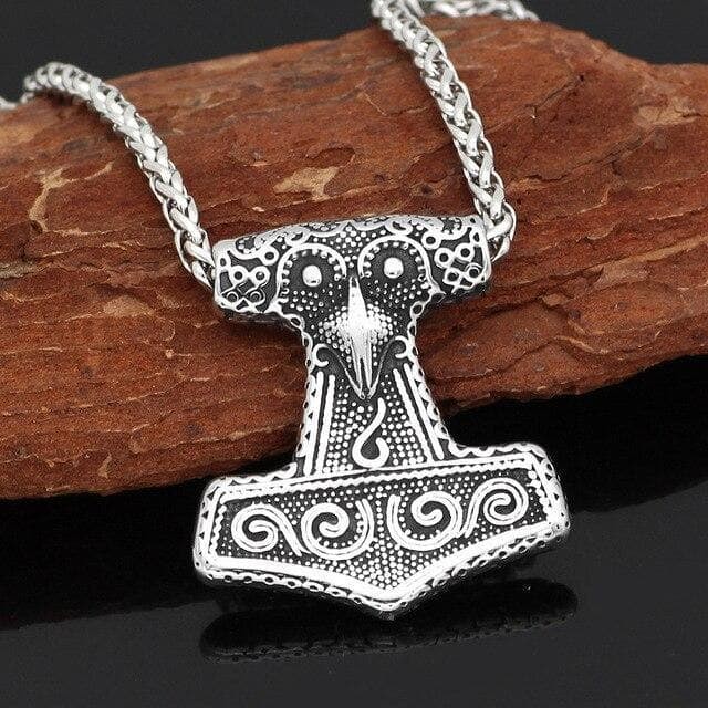 Viking Raven Mjolnir Necklace