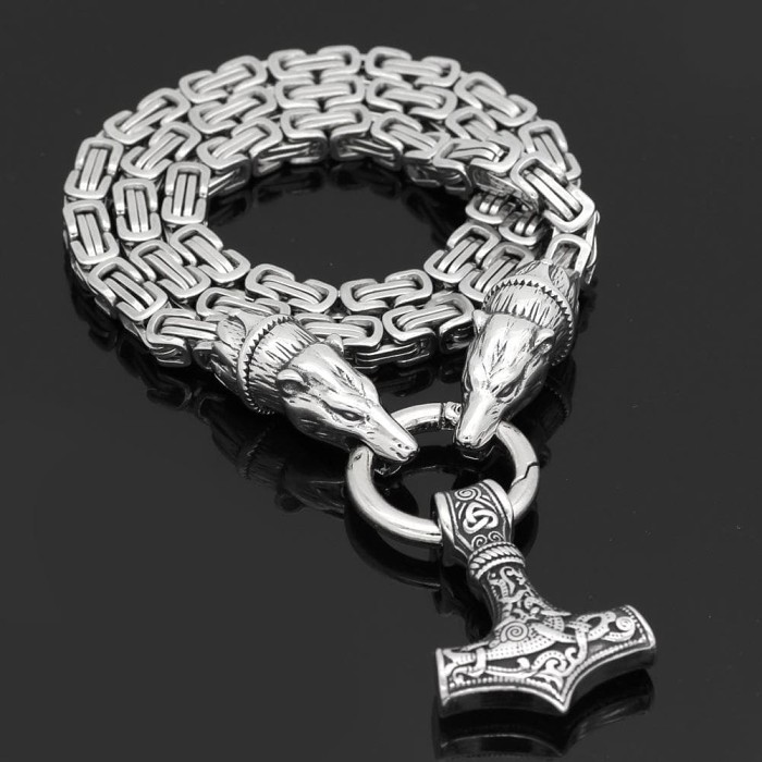 Vikings Geri & Freki Mjolnir King’s Chain Stainless Steel Necklace