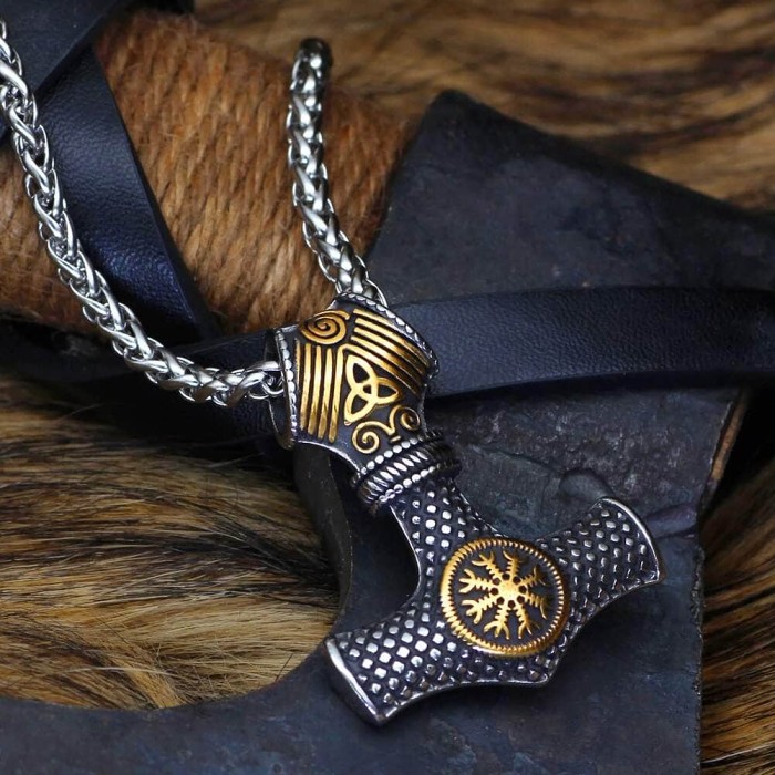 Vikings Mjolnir Helm of Awe Stainless Steel Necklace