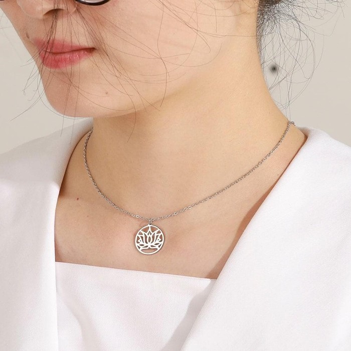 Ancient Egypt Flower Lotus Stainless Steel Necklace