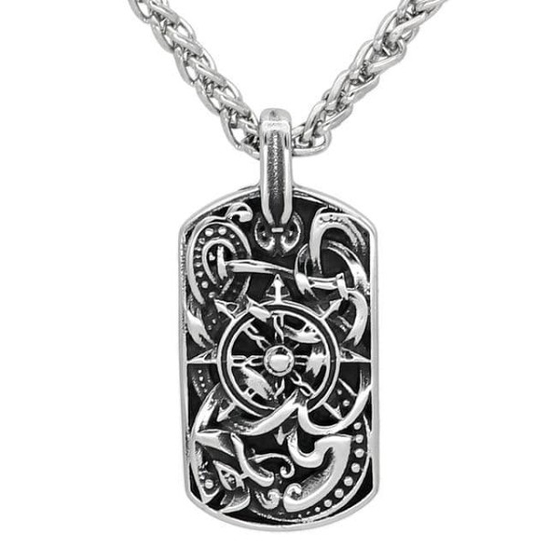 Vikings Compass Dog Tag Stainless Steel Necklace