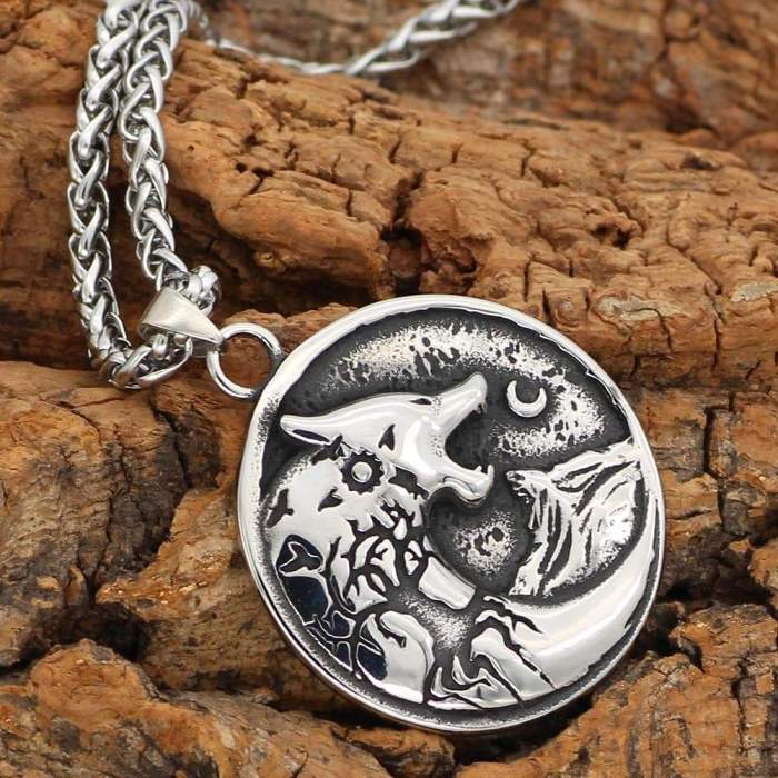 Viking Rune Wolf Tree Stainless Steel Necklace
