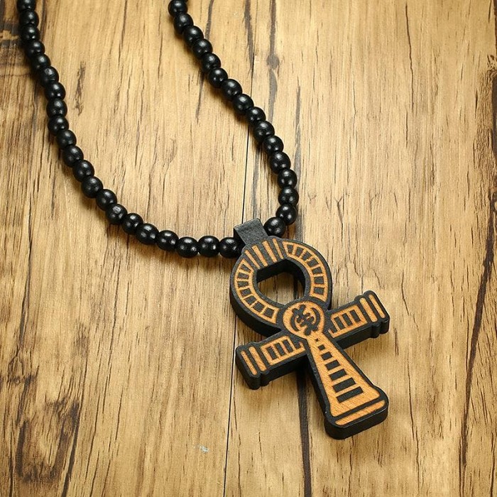 Wooden Beads Ankh Necklace