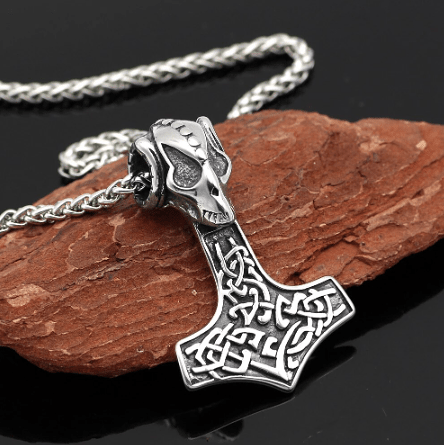 Vikings Goat Skull Mjolnir Pendant Necklace