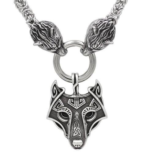 Vikings Wolf Head Necklace Stainless Steel Pendant Necklace