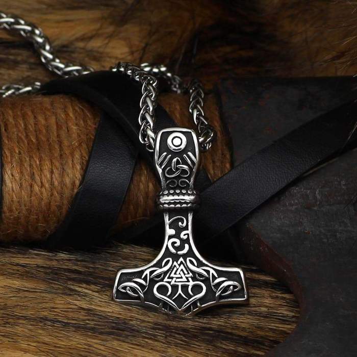 Vikings Mjolnir & Valknut Stainless Steel Necklace