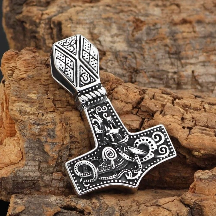 Vikings Mjolnir Jormungand Stainless Steel Necklace