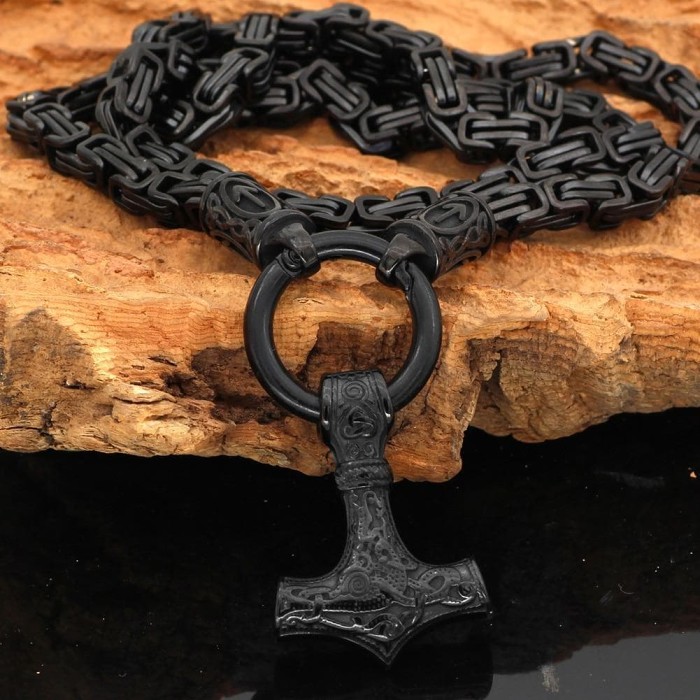 Vikings Skane Thor's Hammer Pendant with Runic King Chain