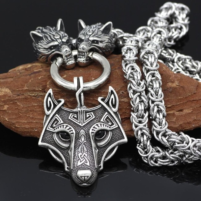 Vikings Wolf Head Necklace Stainless Steel Pendant Necklace