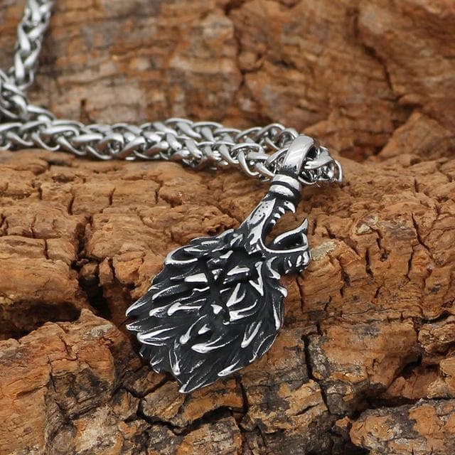 Viking Odin Wolf Head Fenrir Necklace