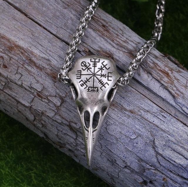 Vikings Helm of Awe Raven Skull Stainless Steel Necklace
