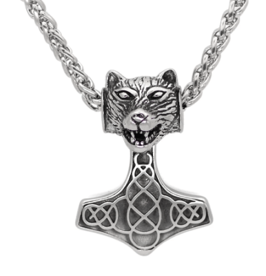 Vikings Bear Head Mjolnir Pendant Necklace