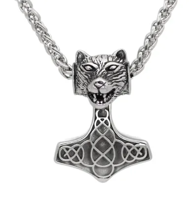 Vikings Bear Head Mjolnir Pendant Necklace