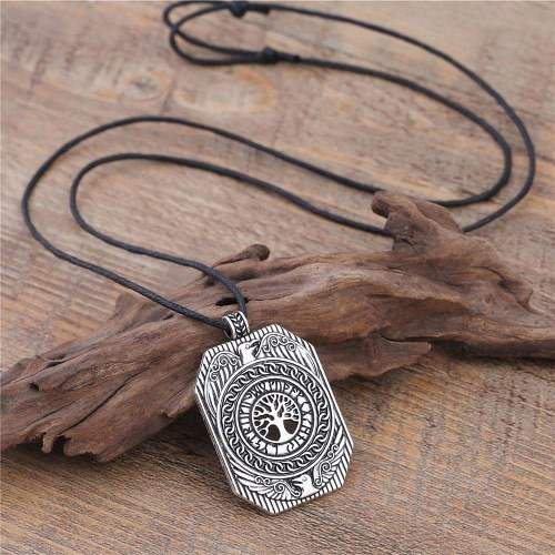 Viking Yggdrasil Ravens Runic Stainless Steel Necklace