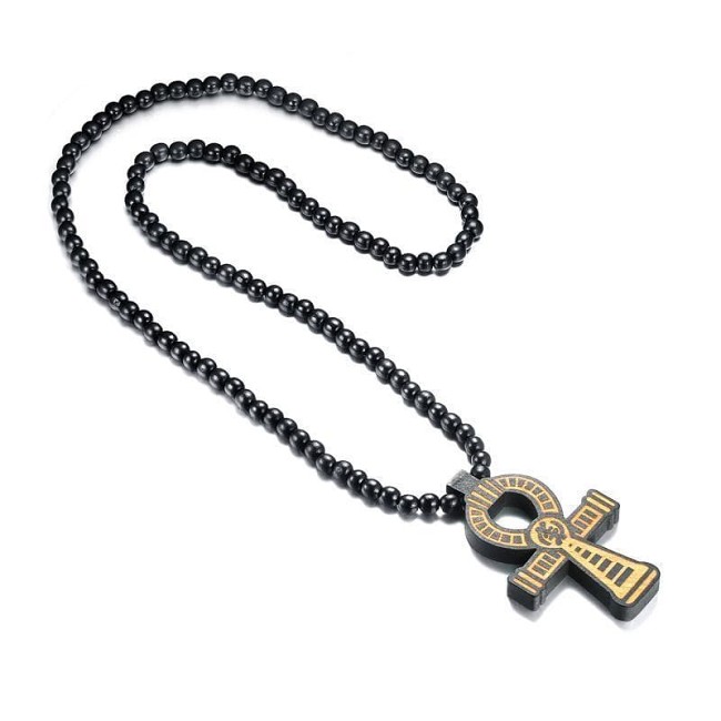 Wooden Beads Ankh Necklace