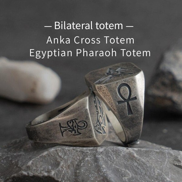Ancient Egypt Ankh Anubis Sterling Silver Ring