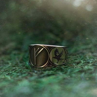 Vikings Huginn and Muninn Rune Ring