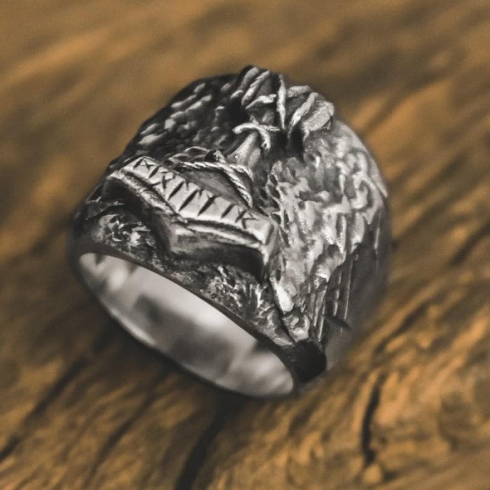 Viking Runic Mjölnir Runic Stainless Steel Ring