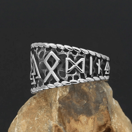 Vikings Runes and Valknut Stainless Steel Ring