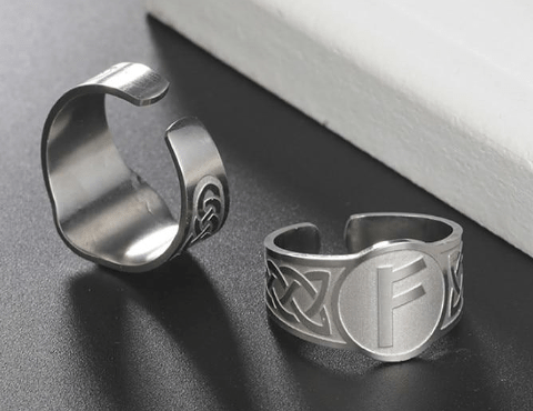 Viking Nordic Runes Stainless Steel Adjustable Ring