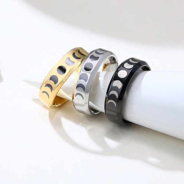 Wiccan Moon Waxing Phase Stainless Steel Ring