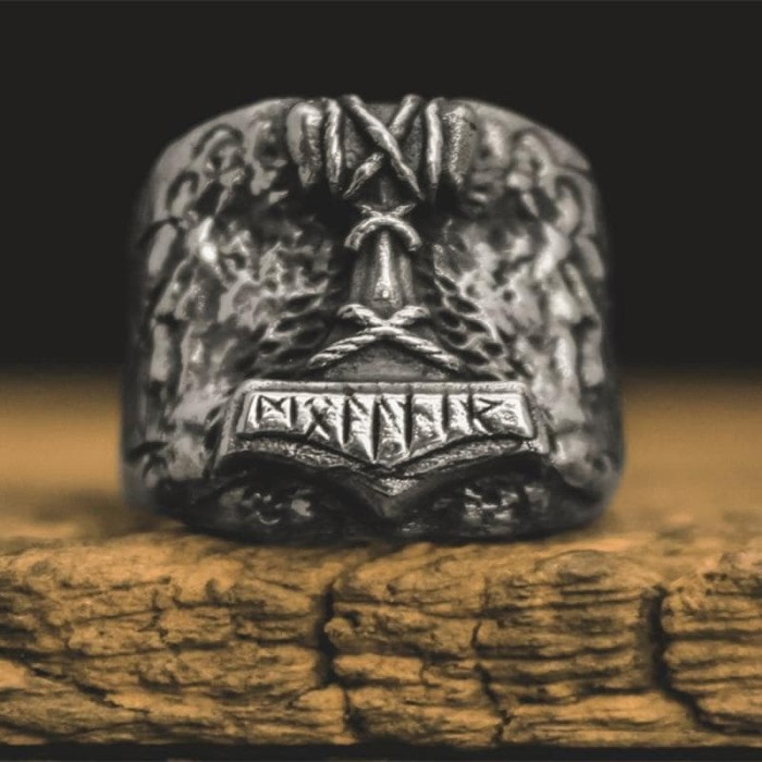Viking Runic Mjölnir Runic Stainless Steel Ring