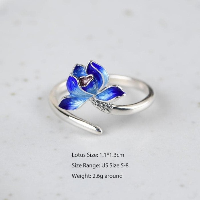 Ancient Egypt Blue Lotus Sterling Silver Ring