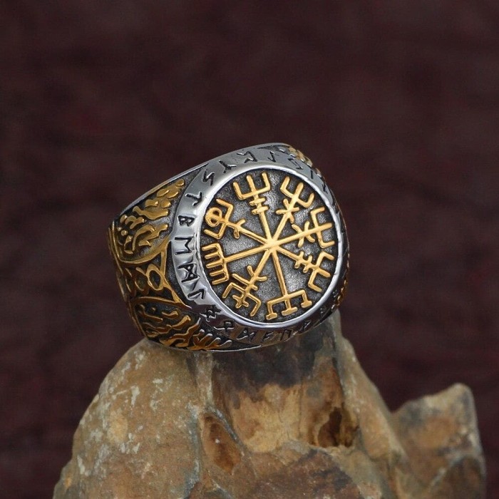 Viking Runic Vegvisir Stainless Steel Ring