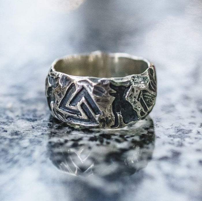 Viking Odin's Wolves & Valknut Stainless Steel Ring